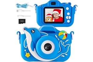 POSO Macchina Fotografica Bambini Delfino, 2.0 Pollici Fotocamera Digitale Bambini con 32GB Scheda,1080P HD Selfie Videocamera, Regalo Giocattolo di Natale &Compleanno per Ragazze Ragazzi 3-10 Anni