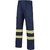 WORKTEAM Trousers with Fluorescent Reflective Tapes, Side Cargo Pockets, Elastic Waist and Zip Closure, Enhanced Visibility E