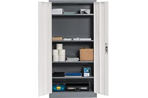 The Workplace Depot Tall & Wide Steel Storage Cabinet – 4 Adjustable Shelves, Lockable Doors, 1850x900x450mm – Modern Office & Warehouse Storage – Easy Assembly (Grey)