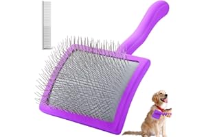 YOPETAYU Dog Slicker Brush for Shedding and Grooming Medium or Long Haired Cats, Extra Long & Soft Pin Slicker Brush for Removes Loose Hair, Tangles, Knots, Undercoat, Free Pet Comb, Large Purple