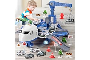 LICHENGTAI samolot transportowy cargo, samochód, zestaw zabawek, samochód ciężarowy, dla chłopców i dziewcząt w wieku od 3 lat, dla dzieci, do samodzielnej zabawy, przedszkole, zabawka, prezent, zawiera 4 samochody, 1 samolot