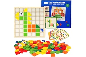 SACEMONTIC Jouets Montessori de 3 4 5 6 Ans, 120 pièces de Puzzles Tangram pour Enfants, Ensemble de Blocs à Motifs en Bois, Puzzles en Bois de Formes géométriques, Cadeau de Jouet éducatif pour Enfants