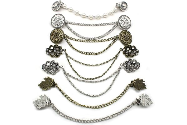 7 st tröjklämmor retro sjal klänningar klämmor med kedjor tandställning fäste dekorativ zinklegering cardigan mantel lås sjal klämmor, Metall