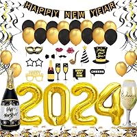 Set Decorazioni Capodanno 2026 In Nero E Oro – Striscione E 12 Ghirlande A Stella, Elegante E Riutilizzabile