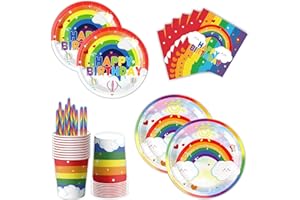 ASSUGO New Regenbogen deko kindergeburtstag partygeschirr set,60 kindergeburtstag deko partygeschirr,Enthält pappteller regenbogen, servietten regenbogen,Tassen,Strohhalme Geeignet für Hochzeiten,Geburtstag