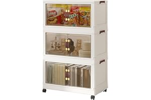 FUREINSTORE Armario Organizador Plegable | Caja de Almacenaje, Contenedor de Plástico, Caja de Almacenamiento Plegable para Calzado, Ropa, Juguetes y Libros (60cm x 3 Pisos)