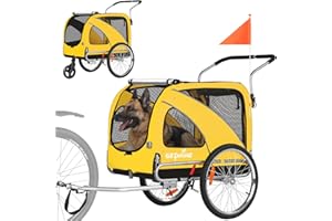 ‎SEPNINE SEPNINE® Hunde Fahrradanhänger XL, 3 in 1 Hundeanhänger & Jogger bis zu 40 kg, faltbar mit Bremsen und Anhängerkupplung für mittelgroße und große Hunde-Gelb