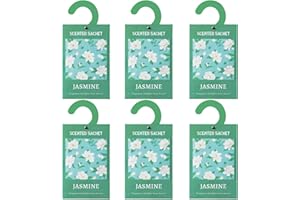 LASENTEUR Scented Sachets, Wardrobe Scents, Jasmine Hanging Fragrance Sachets for Wardrobe, Drawer, Cupboard, Closets, Office, Clothes, Car, Sport Bag, 6 Packs