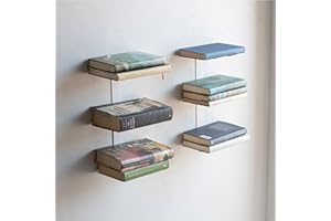 MILUKA Set 2 Libreria Verticale Sospesa 35 cm con 3 Livelli in Acciaio Bianco | Libreria da Parete Sospesa, Porta Libri, CD | Scaffale Modulare Invisibile Salvaspazio