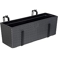 Kreher XL Balkonkasten, Pflanzkasten mit Wasserspeicher im Rattan Design aus Kunststoff in Anthrazit. Mit Flexibler…