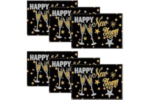 Artoid Mode Cheers Black and Gold 2026 Happy New Year Placemats Set of 6, 30 x 45cm Seasonal Winter Xmas Holiday Vintage Washable Table Mats