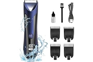 MUCEK Trimmer for Men, Ball Trimmer Men Rechargeable with LCD Display, Mens Pube Trimmer for Private Parts & Pubic Hair Groin Hair, Balls Trimmer Men Waterproof Wet and Dry, Body Groomer Men (Navy Blue)
