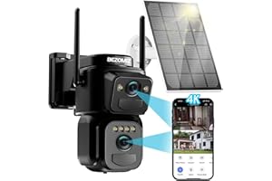 BEZOMIZ 4K Telecamera Wi-Fi Esterno Senza Fili Solare con Doppia Lente, 360° PTZ Videocamera Sorveglianza Esterno, Visione Notturna a Colori, Rilevamento Umano, Sirena, 2 Vie Audio, IP66
