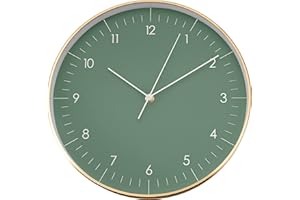 LUUK LIFESTYLE Moderno Reloj de Pared de Cuarzo con segundero, sin tictac, números arábigos, Sencilla decoración escandinava, Regalo para mudanza, salón, Cocina, Pasillo, Dormitorio, Verde, 31cm