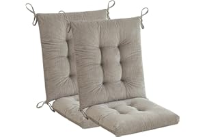 Makimoo Outdoor Patio Cushion, Rocking Chair Cushion, Tufted Pads, Set of Upper and Lower with Ties Pack of 2 (2 Sets) -Back 50 * 43 cm，Seat 43 * 43 cm (Grey)