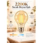 TELVESSE A60 Dimmerli Rustik G&uuml;n Işığı 2200K Amber LED Ampul Filament E27 Duylu Filamanlı Edison Amp&uuml;l