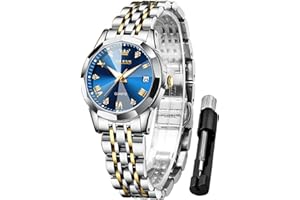 OLEVS Damenuhren Leicht zu lesen Armbanduhr mit Kleines Gesicht Gold Silber Edelstahlband Leuchtend wasserdichte Kalender Luxus Armbanduhr