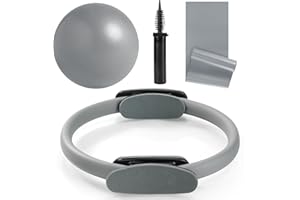 QYJinlida Pilates Ring, Pilates Ring Circle and Ball Set, 12 Inch Magic Circle Pilates Ring,9 Inch Small Exercise Ball,Resistance Bands Set, Home Pilates Equipment for Women