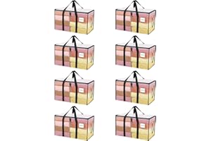 MOLMO 8 Pack Storage Bags, 91L Heavy Duty Moving Bags, Waterproof Clothes Storage Bag with Tag Window, Large Packing Bags with Zips for Clothes Storage Moving Travelling Camping, Clear