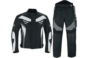 PROFIRST Waterproof Motorbike Motorcycle 2 Piece Full Suit Jacket + Trouser in Cordura Fabric and Armour - 6 Packs Design Most Popular (Black & Grey, Medium)
