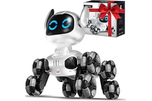 4DRC Y9 Remote Control Robot Dog Toy, 2.4Ghz 8 Wheels RC Stunt Dog Car with LED Light & Music, Interactive and Gesture Sensing Pet Toys Birthday Gifts for 3+ Year Old Kids Boys Girls