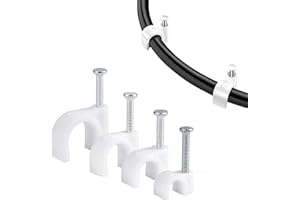WEQEYENT 400 Pezzi Fermacavo con Chiodo,Clip per cavi Rotondi (6/7/8/10 mm), Fascetta per Cavi in PE, Chiodi Fermacavo per Cavi Ethernet, Telefono, TV, cavo USB(Bianco)