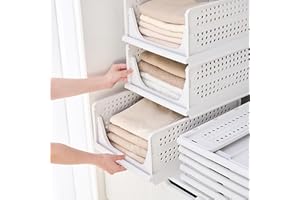 RMAN 3 pcs Organizador Armario Organizador Cajones Extraíbles de Plastico Apilable y Plegable Cajas Almacenaje para Ropa Cocina Dormitorio Baño - Blanco