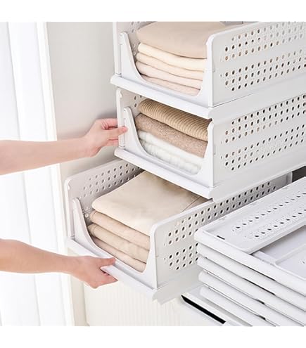 3 Stück Einziehbare Schubladen-Boxen - Cremefarben 25-48cm Verstellbar