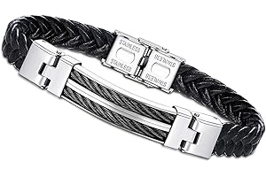CASSIECA Bracelet Homme en Acier Inoxydable Bracelet Cuir Homme Noir Bracelet en Cuir avec Boucle Aimantée Bracelets pour Homme