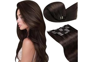 LaaVoo 60cm Extension Cheveux Naturel Clip Marron Fonce 7pcs 135g Extension Clip Cheveux Humain Brun Fonce Remy #2