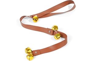 Beautistik Leather Dog Bells Toilet Training, Dog Doorbell for Door and Puppy Training - Durable Dog Door Bell with Festive Sleigh Bell Sound, Adjustable Length & Antique Gold Bells (Brown Leather)
