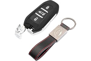 KASER Schlüssel Gehäuse Fernbedienung kompatibel für Peugeot 208 2008 301 308 508 5008 per Citroen Elysee C4-Cactus DS4 DS5 3 Tasten Funkschlüssel mit Leder Schlüsselanhänger