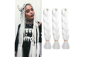 Gairyan Braiding Hair Extensions Ombre Jumbo Braids Synthetic Hair 3 Packs 24 inches 300g Coloured Hair for Braiding Extensions Box Braids Crochet Twist (white)