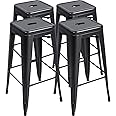 Furmax 30 Inches Metal Bar Stools High Backless Stools Outdoor Indoor Bar Height Stackable Kitchen Stools Set of 4 (Black)