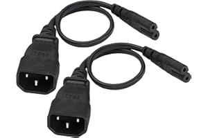 AAOTOKK (2 Pack) 10A 125V IEC 3Pole Male to 2Pole Female Figure 8 Power Adapter,IEC C7 to C14 AC Converter Polarized Adapter for LED TV etc (0.3m/1ft)(C7 to C14)