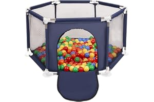 Selonis Recinto Esagonale Per Bambini Con 100 Palline Colorate Di Plastica 6 Cm, Blu:Giallo/Verde/Blu/Rosso/Arancione