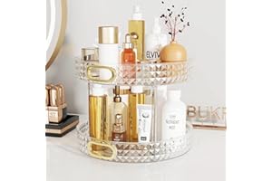 ROWNYEON Rotating Makeup Organiser 2 Tier skincare Organiser with handle,Bathroom Lazy Susan Perfume Organiser 360°Spinning Cosmetic Beauty Organiser for Vanity,Cabinets,Kitchen Rack