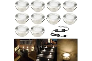 SUBOSI lot de 10 spots de sol à LED, diamètre 61 mm, encastrable au sol, IP67 DC 12 V, cuisine de terrasse extérieure encastrée étanche, lampe de jardin, Warmes Weiß