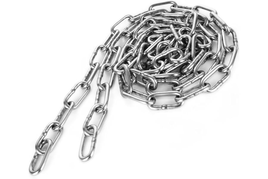 ZOFUN 2M 304 Stainless Steel Chain 5mm Security Chains for Gates, Rust Resistant Heavy Duty Chain Link Fence, Silver Solid Coil Chain, Welded Link Chains for Anti-Theft/Lifting/Pet Dog/Clothes Drying