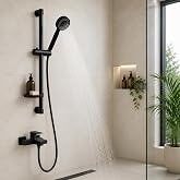 Premium Mat Siyah S&uuml;rg&uuml;l&uuml; Duş Seti, Ayarlanabilir Duş Rayı, El Duş Başlığı, 150 cm Spiral Duş Hortumu, Banyo Duş Sistemi, Duş