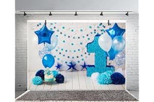 Renaiss 1.5x1m Bambini 1 ° compleanno Foto Sfondo Fiori di carta Palloncini blu Pavimento in legno Fondale fotografico Ragazza Ragazzo Bambino Un anno Decorazione per feste Puntelli in studio
