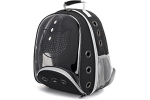 PETCUTE Mochila para Gatos,Transpirable Mascotas Mochila para Gato y Perro pequeño hasta 7kg, Cápsula Espacial Mochila para Mascotas con Cinturón de Seguridad Interno para Viajes Negro
