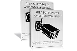 REIGY Cartello Area Videosorvegliata Alluminio da Esterno 15x15 cm, 2pcs Area Sottoposta a Videosorveglianza Adesivo GDPR, Cartelli Privacy Telecamere Sorvegliata per Proprietà Privata