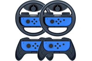 COODIO Switch Joy-Con Wheel and Grip, Switch Racing Wheel, Joy-Con Hand Grip Case For Mario Kart Game / Nintendo Switch / Switch OLED, Blue (Deluxe 4 Packs)
