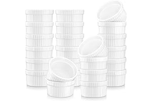 MALACASA 24 Piece 55ML Ramekins Mini Porcelain Dipping Bowls Small Creme Brulee Ramekins Soufflé Dishes Baking Dish for Serving Dip, Custard, Ice Cream, Oven Safe, Ivory White