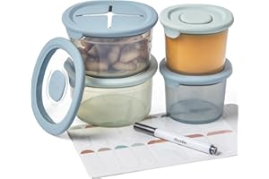 Moonkie Pojemniki do Przechowywania Żywności dla Niemowląt, Silikonowy Pojemników na żywność,Pojemniki na Żywność dla Niemowląt,100% Hermetyczne (2 Sztuk 4oz+2 Sztuk 8oz)