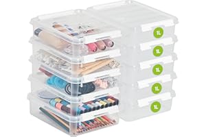 SmartStore Scatole portaoggetti in plastica da 1L con coperchi - Set di 10 Impilabili e sovrapponibili - Garanzia di 10 anni - Sicure per alimenti - Chiusura con clip - L21 x P17 x A6 cm