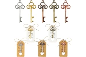 Ouvre Bouteilles Lot de 50, Teklemon Ouvre Bouteille Clé Rétro avec Carte D'étiquette et Corde de Jute, Kit de Décoration pour Cadeaux pour Invités à un Mariage ou une Fête (5 couleurs)