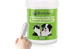 Bartuke Pet Cuidado Dental Limpieza Toallitas de Dedos para Perros y gatos, limpieza suave desechable y cuidado de las encías toallitas de mascotas, reduce la placa y tartar (60 cuentas)
