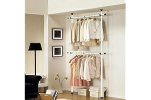 DIRECT ONLINE HOUSEWARE Telescopic Clothes Rail, Extendable and Adjustable Wardrobe Hanging Rail, Single Heavy Duty Clothes Rack, Easy to Install with 40kg Load Capacity, Ideal for Wardrobe Organisation